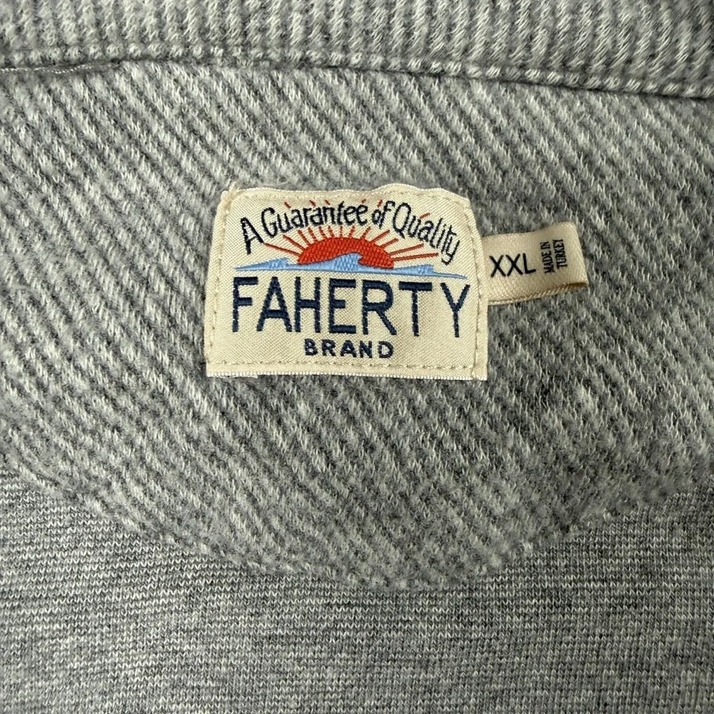 Faherty Sweater Mens 2XL Gray Herringbone 1/4 Zip Mock Neck Knit Pullover XXL